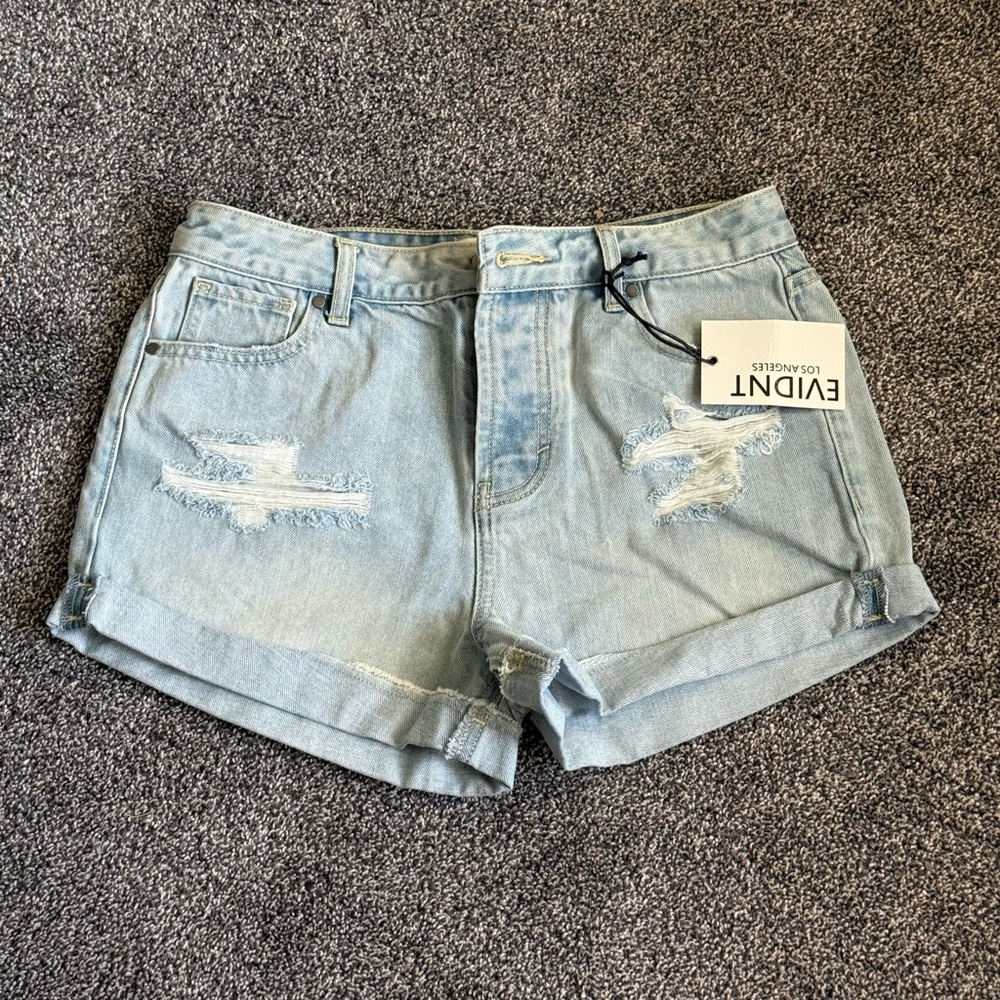 EVIDNT Los Angeles Hermosa Denim Shorts Distressed Button Fly Women’s 26 NWT